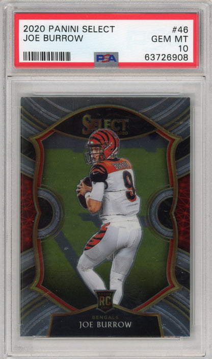 Graded 2020 Panini Select Joe Burrow #46 Concourse Rookie RC Football Card PSA 10 Gem Mint
