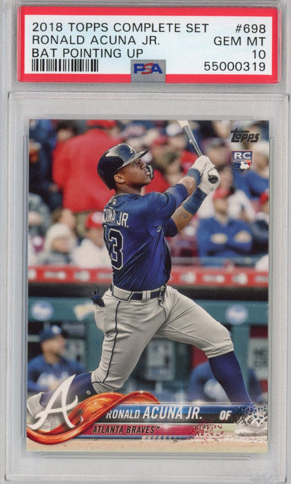 Graded 2018 Topps Complete Set Ronald Acuna Jr. #698 Bat Pointing Up Rookie RC Baseball Card PSA 10 Gem Mint