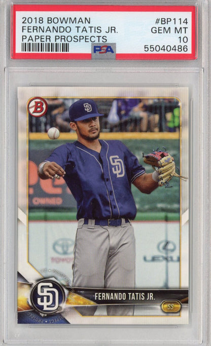 Graded 2018 Topps Bowman Fernando Tatis Jr. #BP114 Paper Prospects Rookie RC Baseball Card PSA 10 Gem Mint