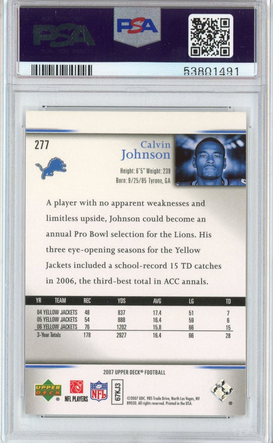 Graded 2007 Upper Deck UD Calvin Johnson #277 Rookie Exclusives RC Football Card PSA 10 Gem Mint
