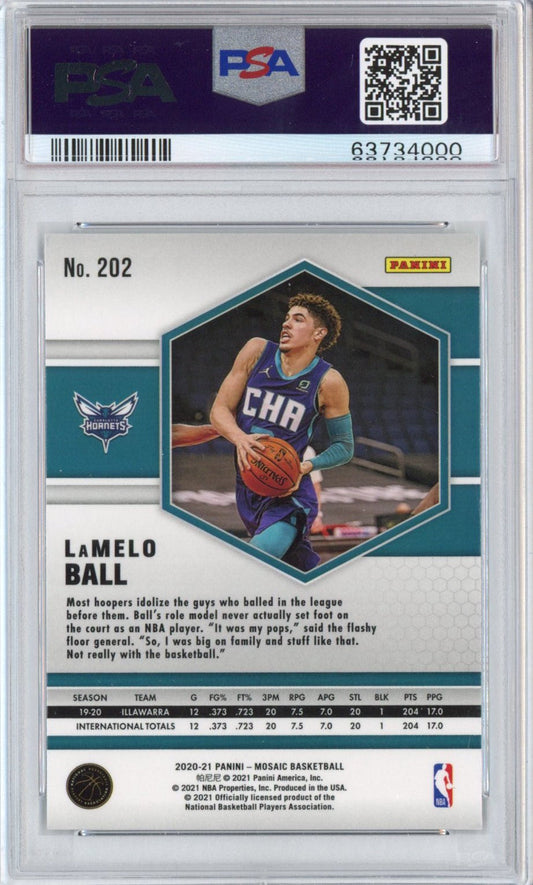 Graded 2020-21 Panini Mosaic LaMelo Ball #202 Rookie RC Basketball Card PSA 10 Gem Mint