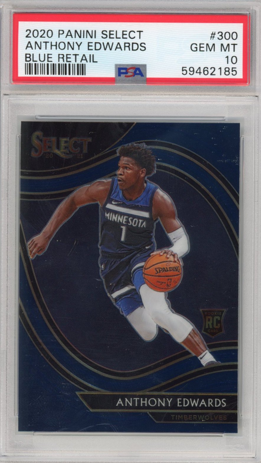Graded 2020-21 Panini Select Anthony Edwards #300 Blue Retail Rookie RC Basketball Card PSA 10 Gem Mint