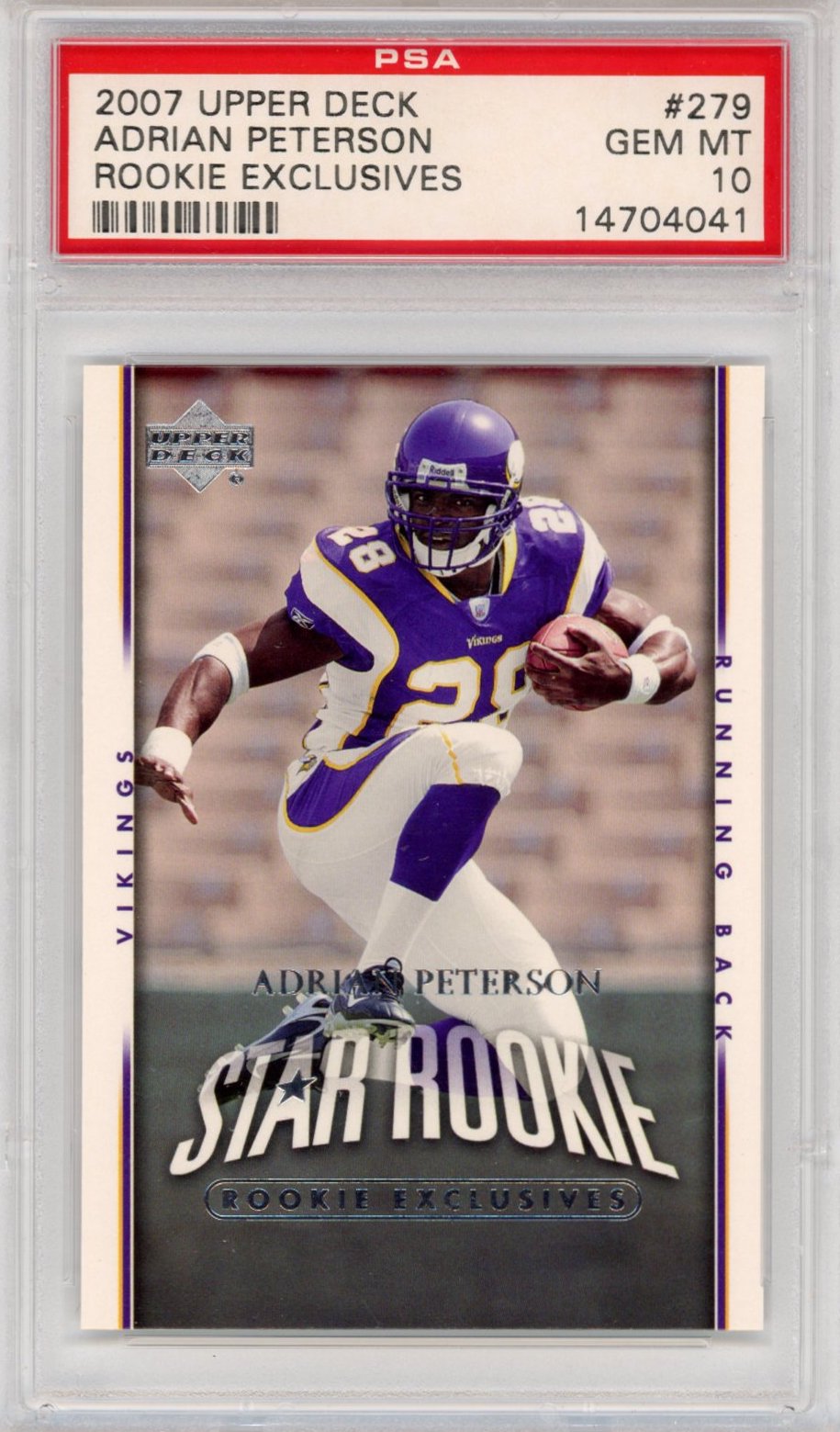 Graded 2007 Upper Deck UD Adrian Peterson #279 Rookie Exclusives RC Football Card PSA 10 Gem Mint