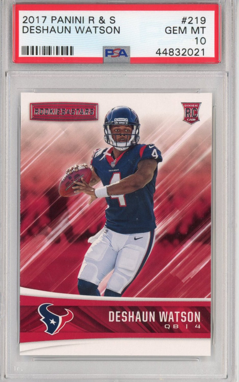 Graded 2017 Panini Rookies & Stars Deshaun Watson #219 Rookie RC Football Card PSA 10 Gem Mint