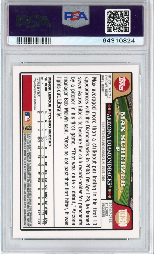 Graded 2008 Topps Update & Highlights Max Scherzer #UH280 Rookie RC Baseball Card PSA 9 Mint