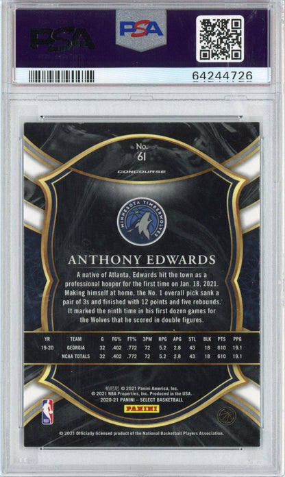Graded 2020-21 Panini Select Anthony Edwards #61 Blue Retail Concourse Rookie RC Basketball Card PSA 10 Gem Mint
