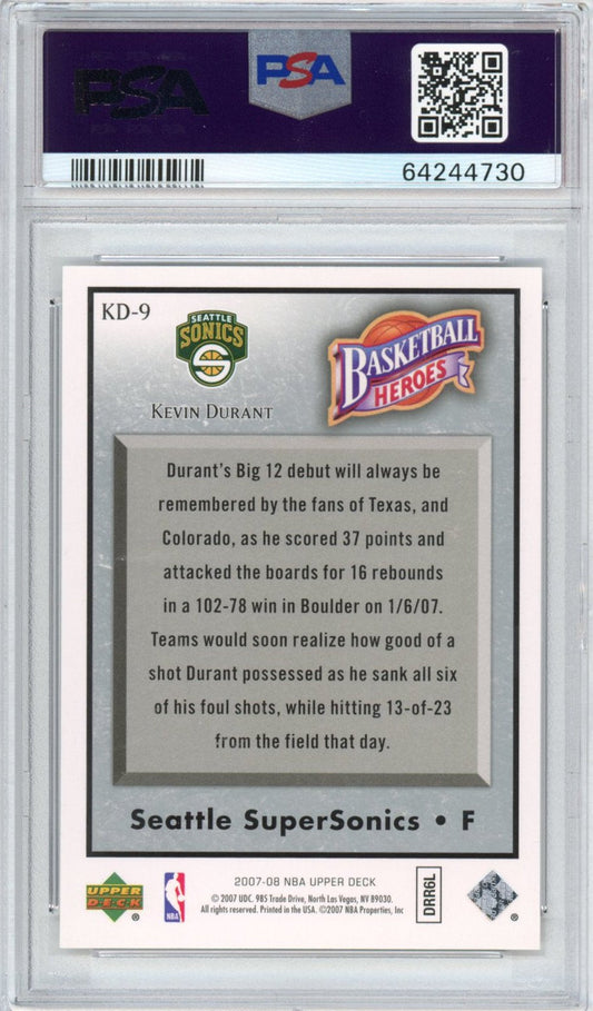 Graded 2007-08 Upper Deck UD NBA Heroes Kevin Durant #KD-9 Rookie RC Basketball Card PSA 10 Gem Mint