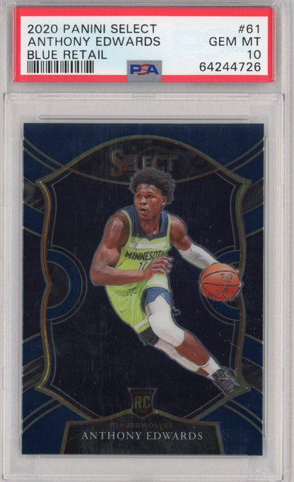 Graded 2020-21 Panini Select Anthony Edwards #61 Blue Retail Concourse Rookie RC Basketball Card PSA 10 Gem Mint