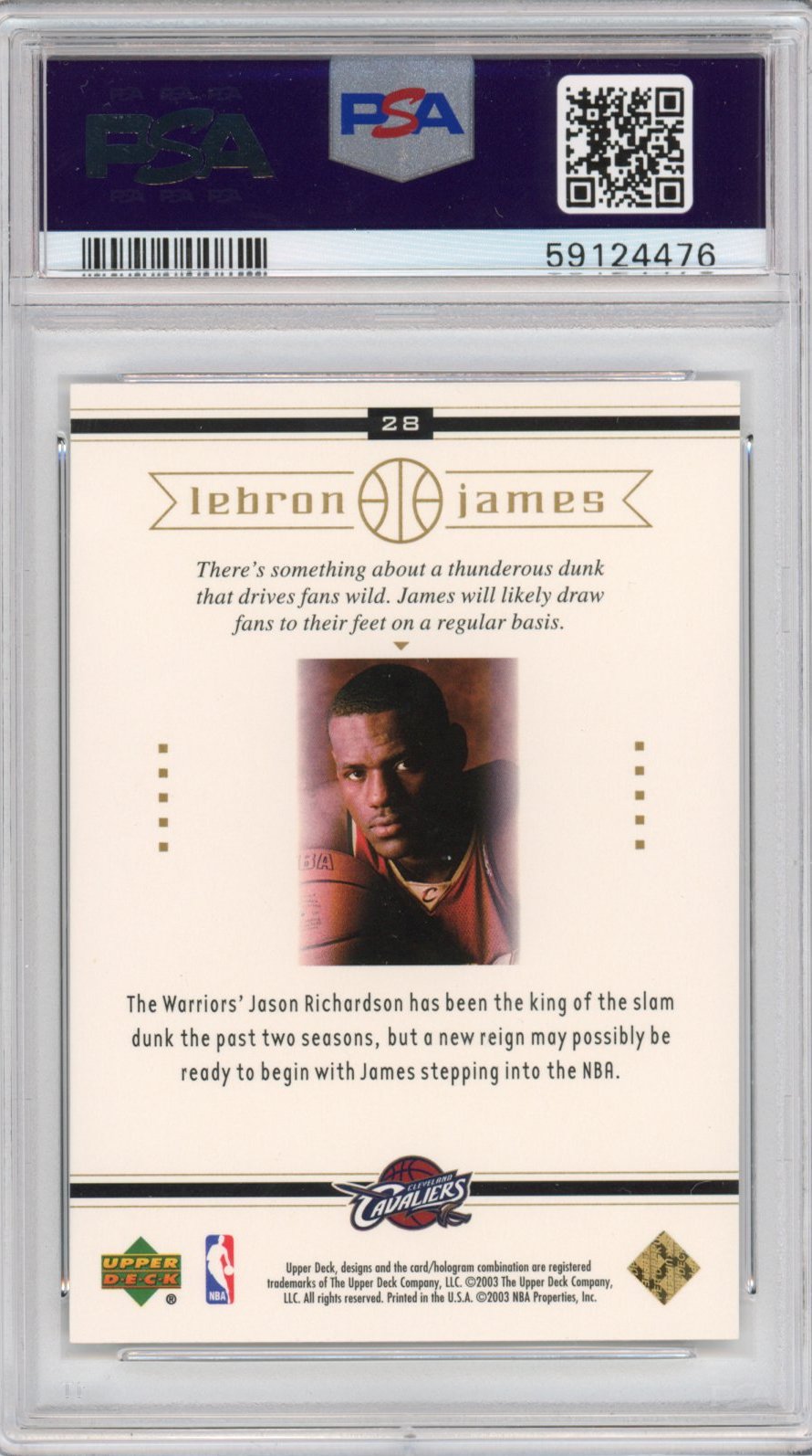 Graded 2003-04 Upper Deck LeBron James #28 Box Set Rookie RC Basketball Card PSA 10 Gem Mint