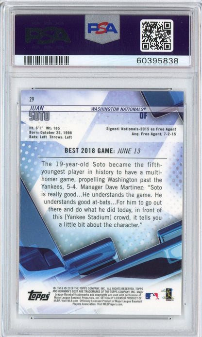 Graded 2018 Topps Bowman's Best Juan Soto #29 Rookie RC Baseball Card PSA 10 Gem Mint