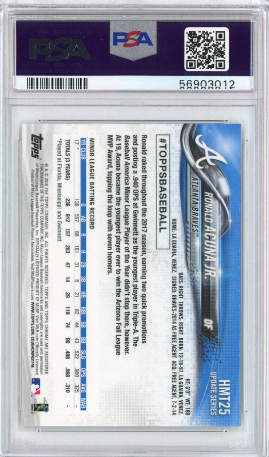 Graded 2018 Topps Chrome Update Ronald Acuna Jr. #HMT25 Rookie RC Baseball Card PSA 10 Gem Mint