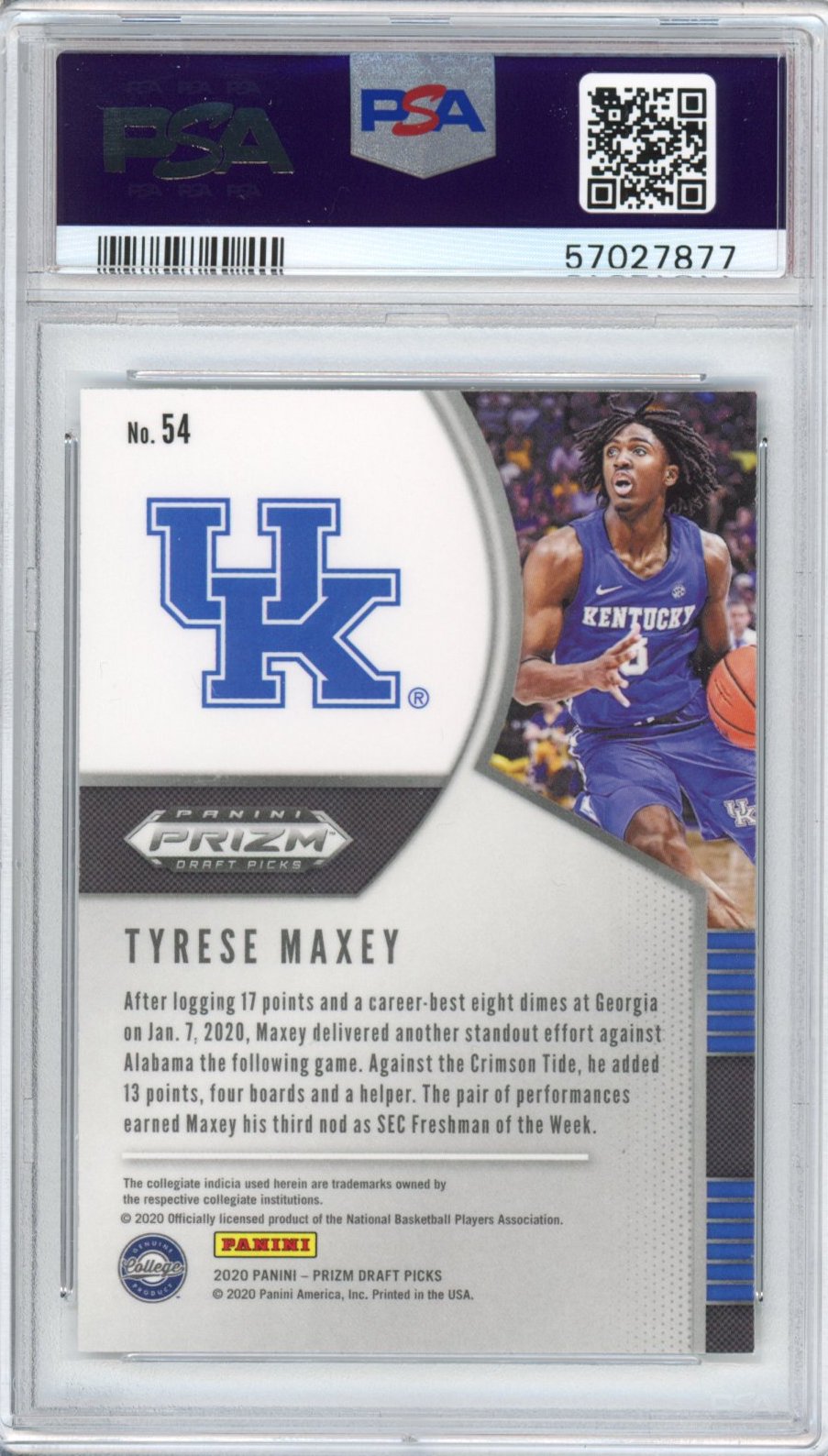 Graded 2020-21 Panini Prizm DP Draft Picks Tyrese Maxey #54 Rookie RC Basketball Card PSA 10 Gem Mint