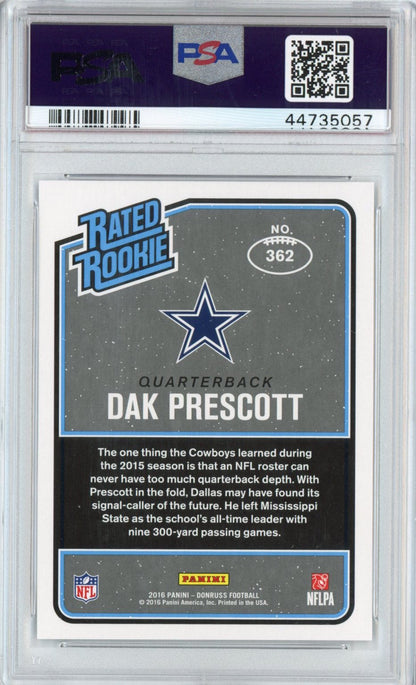 Graded 2016 Panini Donruss Dak Prescott #362 Press Proof Blue Rookie RC Football Card PSA 10 Gem Mint