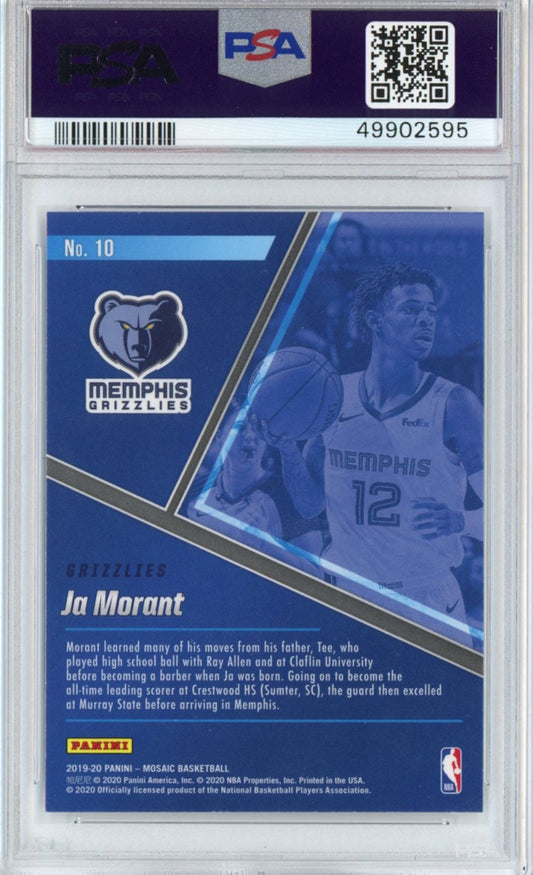 Graded 2019-20 Panini Mosaic Ja Morant #10 Blue Chips Rookie RC Basketball Card PSA 10 Gem Mint