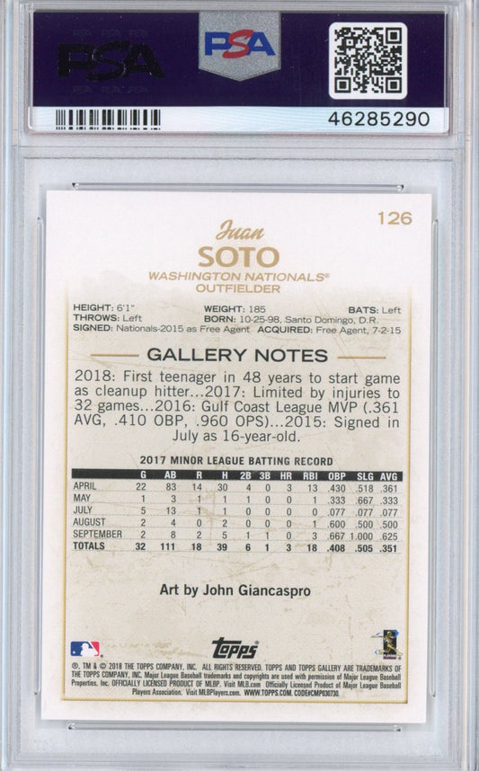 Graded 2018 Topps Gallery Juan Soto #126 Rookie RC Baseball Card PSA 10 Gem Mint