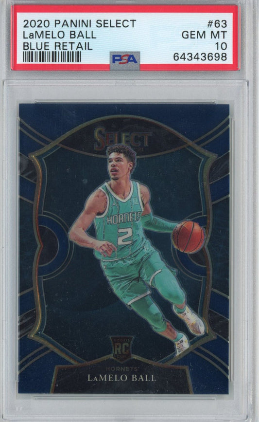 Graded 2020-21 Panini Select LaMelo Ball #63 Blue Retail Rookie RC Basketball Card PSA 10 Gem Mint