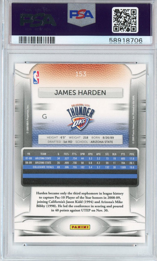 Graded 2009-10 Panini Prestige James Harden #153 Rookie RC Basketball Card PSA 10 Gem Mint