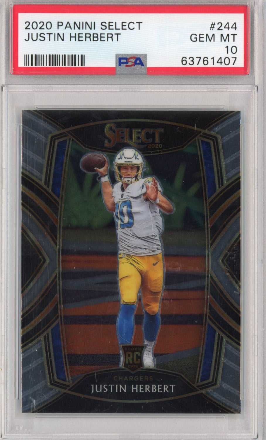 Graded 2020 Panini Select Justin Herbert #244 Club Level Rookie RC Football Card PSA 10 Gem Mint