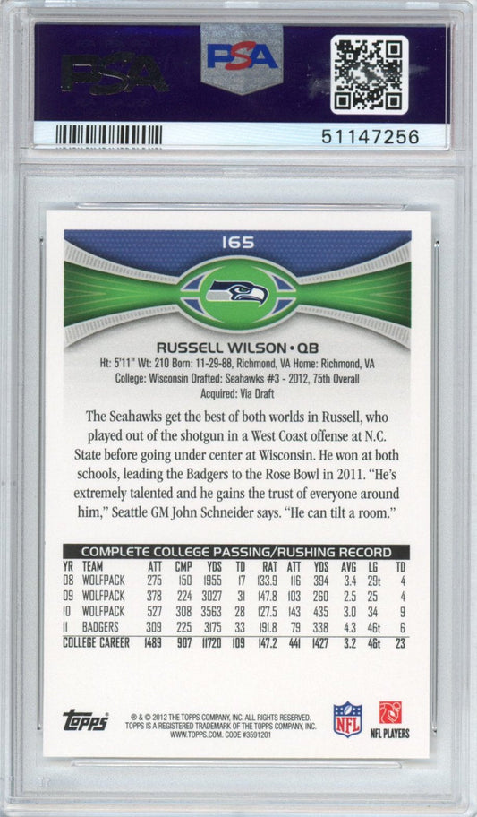 Graded 2012 Topps Russell Wilson #165 Passing Stands Visible Rookie RC Football Card PSA 10 Gem Mint