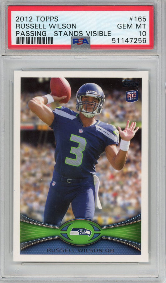 Graded 2012 Topps Russell Wilson #165 Passing Stands Visible Rookie RC Football Card PSA 10 Gem Mint