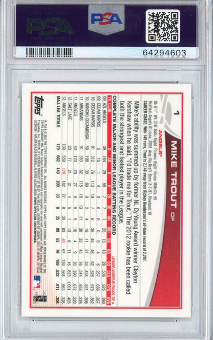 Graded 2013 Topps Chrome Mike Trout #1 Sliding Rookie Cup RC Baseball Card PSA 10 Gem Mint