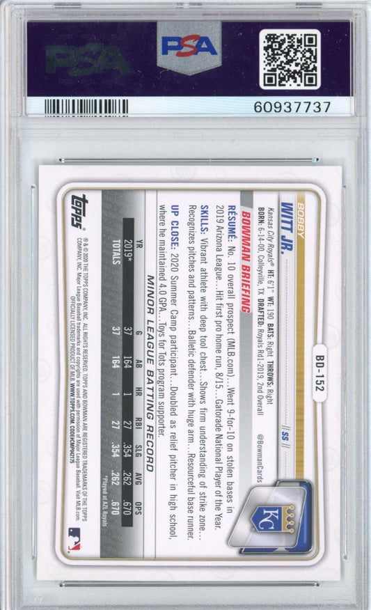 Graded 2020 Bowman Draft Bobby Witt Jr. #BD152 Rookie RC Baseball Card PSA 10 Gem Mint