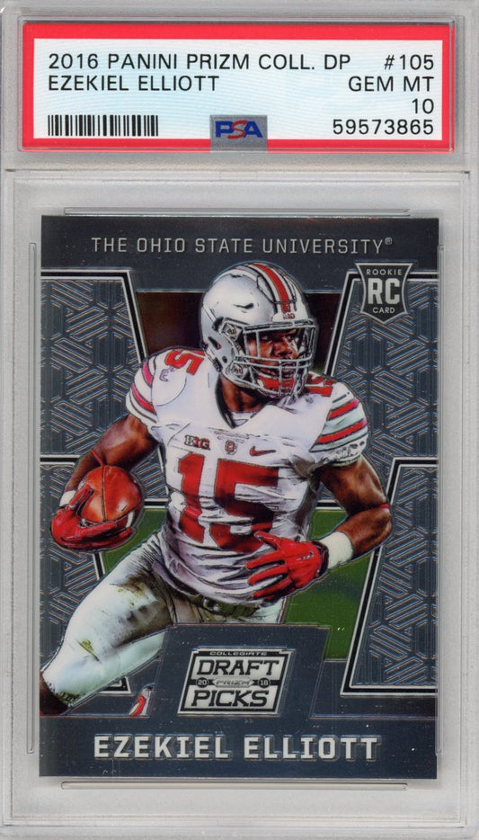 Graded 2016 Panini Prizm College Draft Picks DP Ezekiel Elliott #105 Rookie RC Football Card PSA 10 Gem Mint