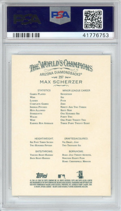 Graded 2008 Topps Max Scherzer #297 Allen & Ginter Rookie RC Baseball Card PSA 10 Gem Mint