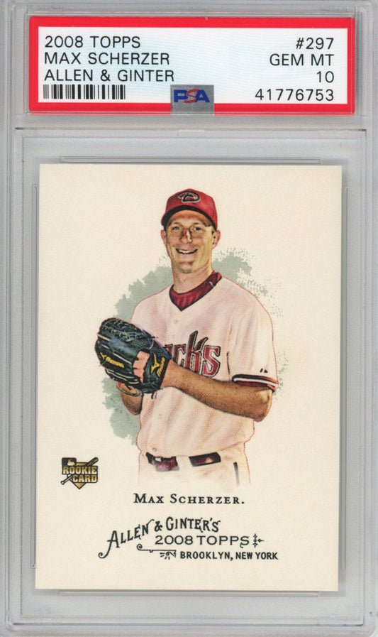 Graded 2008 Topps Max Scherzer #297 Allen & Ginter Rookie RC Baseball Card PSA 10 Gem Mint