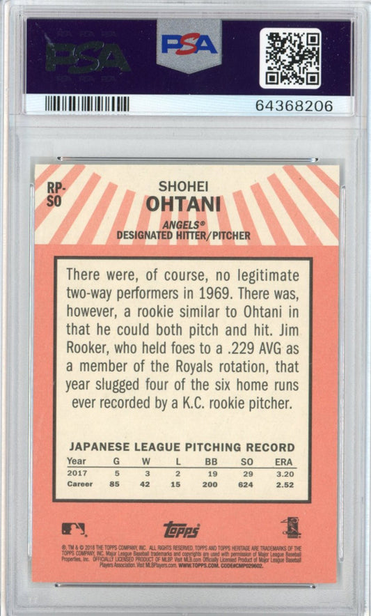 Graded 2018 Topps Heritage Shohei Ohtani #RP-SO Rookie Performers RC Baseball Card PSA 10 Gem Mint
