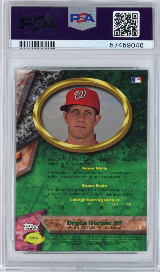 Graded 2011 Topps Bowmans Best Bryce Harper #BBP51 Prospects Rookie RC Baseball Card PSA 10 Gem Mint