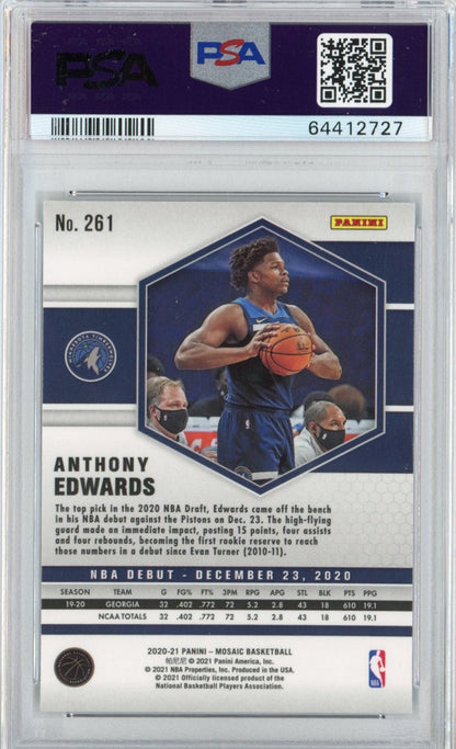 Graded 2020-21 Panini Mosaic Anthony Edwards #261 Rookie RC Basketball Card PSA 10 Gem Mint