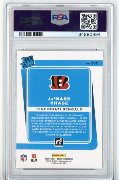 Graded 2021 Panini Donruss Ja'Marr Chase #262 Rookie RC Football Card PSA 10 Gem Mint