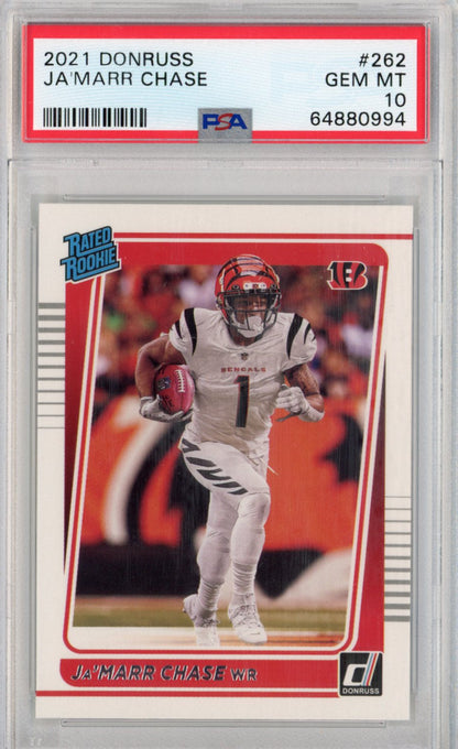 Graded 2021 Panini Donruss Ja'Marr Chase #262 Rookie RC Football Card PSA 10 Gem Mint