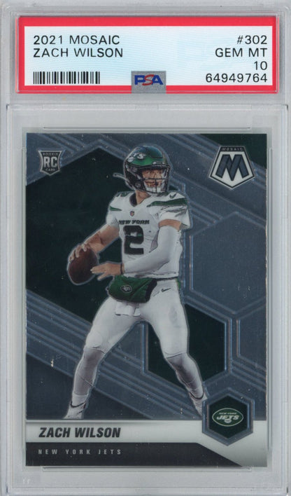 Graded 2021 Panini Mosaic Zach Wilson #302 Rookie RC Football Card PSA 10 Gem Mint