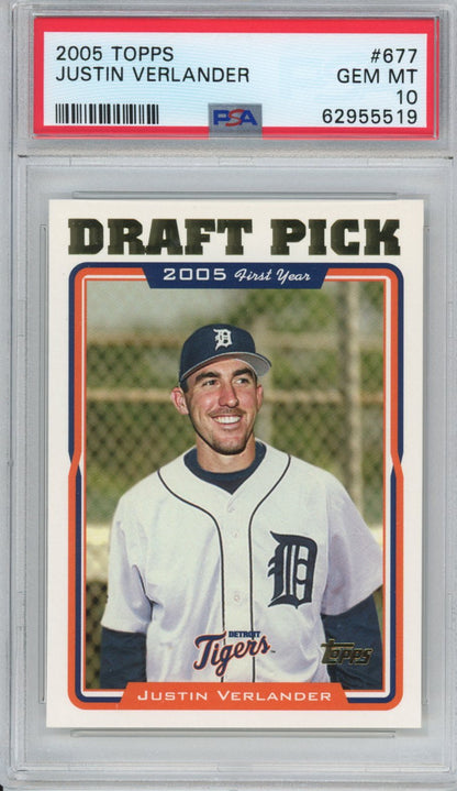 Graded 2005 Topps Justin Verlander #677 Rookie RC Baseball Card PSA 10 Gem Mint