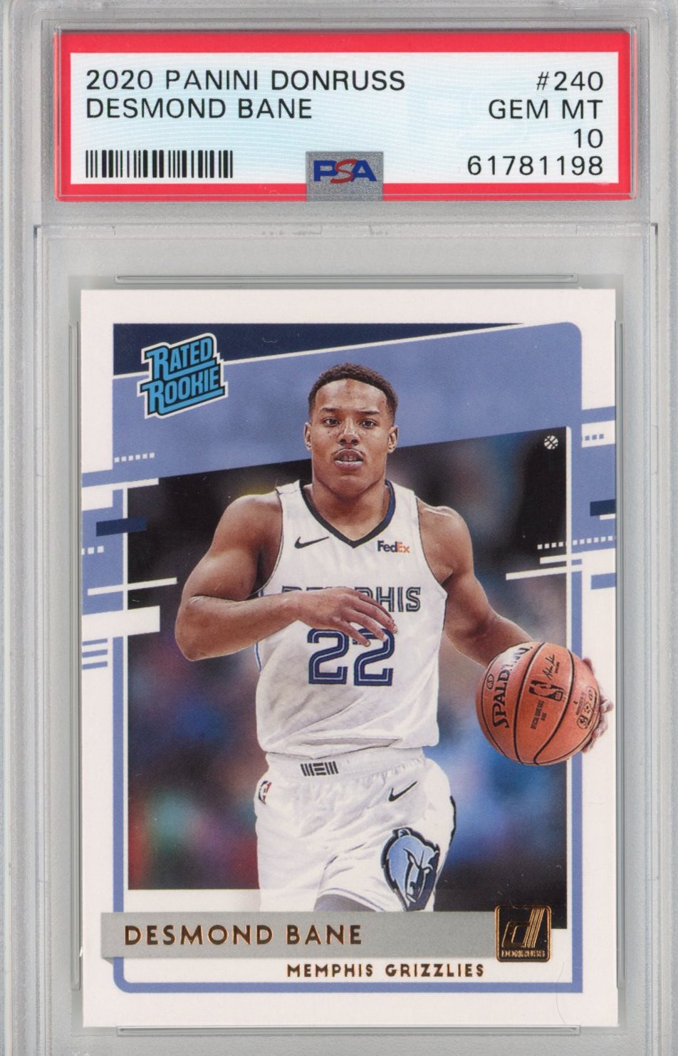 Graded 2020-21 Panini Donruss Desmond Bane #240 Rookie RC Basketball Card PSA 10 Gem Mint