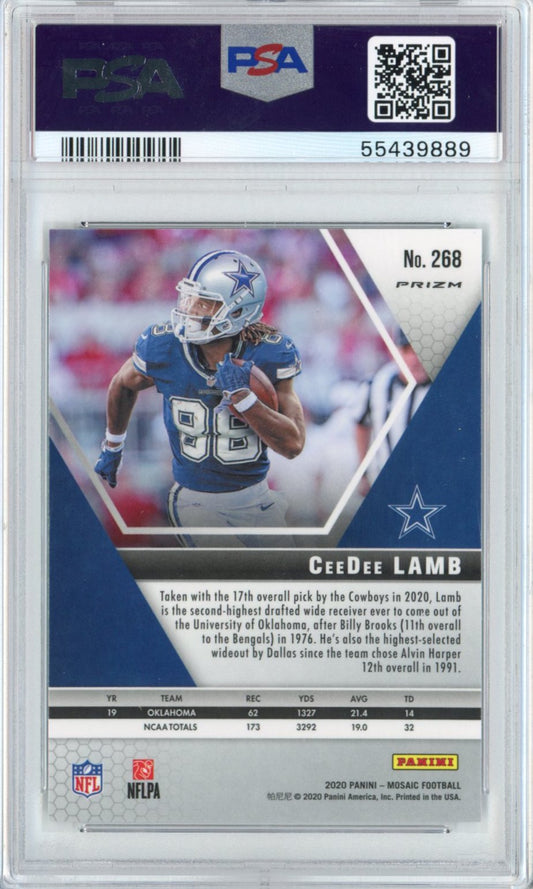 Graded 2020 Panini Mosaic CeeDee Lamb #268 Green Mosaic Rookie RC Football Card PSA 10 Gem Mint