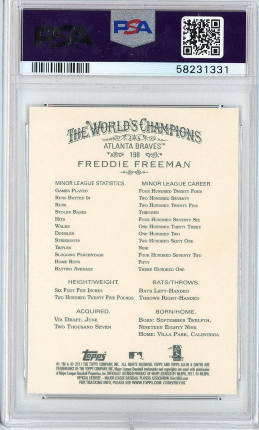 Graded 2011 Topps Allen & Ginter Freddie Freeman #198 Rookie RC Baseball Card PSA 10 Gem Mint
