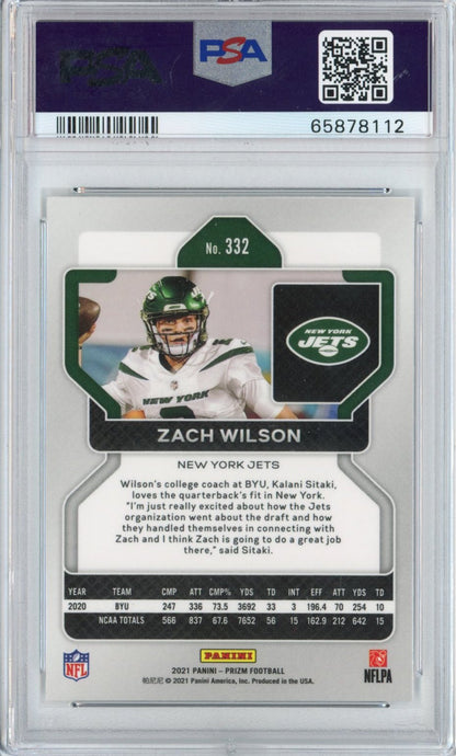 Graded 2021 Panini Prizm Zach Wilson #332 Rookie RC Football Card PSA 10 Gem Mint