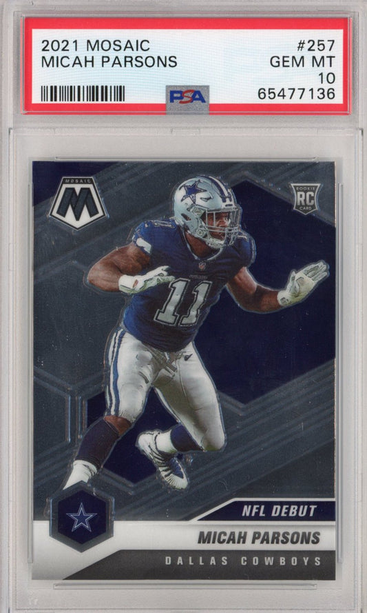 Graded 2021 Panini Mosaic Micah Parsons #257 Rookie RC Football Card PSA 10 Gem Mint