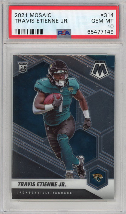 Graded 2021 Panini Mosaic Travis Etienne Jr. #314 Rookie RC Football Card PSA 10 Gem Mint