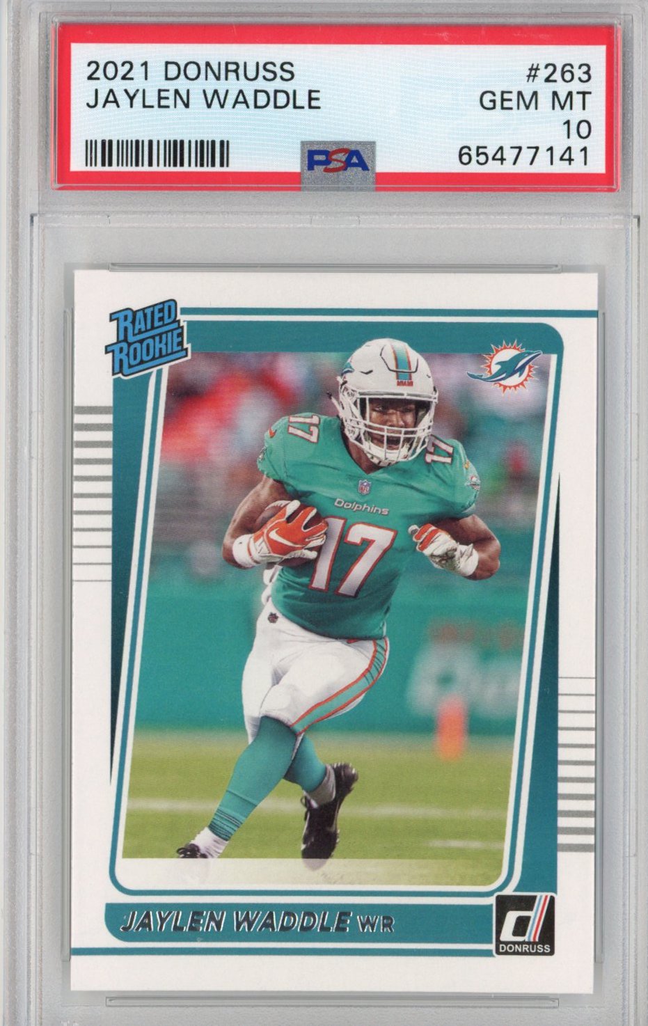 Graded 2021 Panini Donruss Jaylen Waddle #263 Rookie RC Football Card PSA 10 Gem Mint