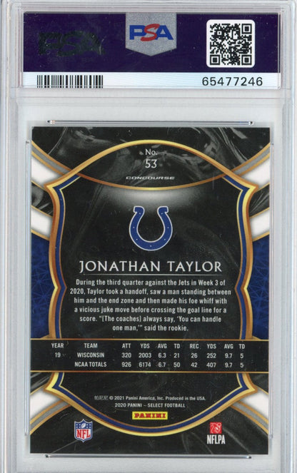 Graded 2020 Panini Select Jonathan Taylor #53 Concourse Rookie RC Football Card PSA 10 Gem Mint