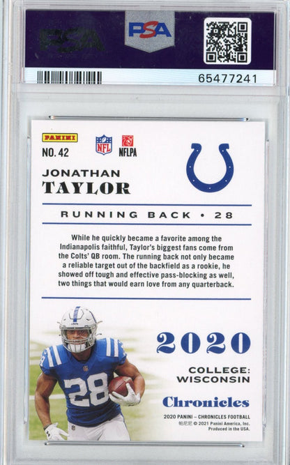 Graded 2020 Panini Chronicles Jonathan Taylor #42 Rookie RC Football Card PSA 10 Gem Mint