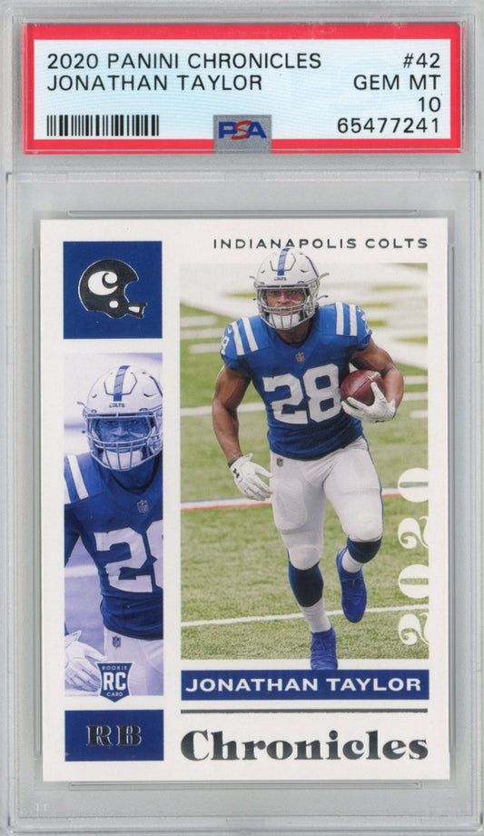 Graded 2020 Panini Chronicles Jonathan Taylor #42 Rookie RC Football Card PSA 10 Gem Mint