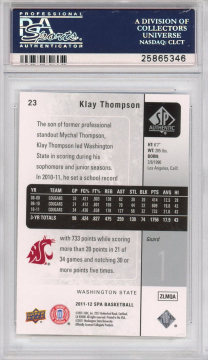 Graded 2011-12 Upper Deck UD SP Authentic Klay Thompson #23 Rookie RC Basketball Card PSA 10 Gem Mint