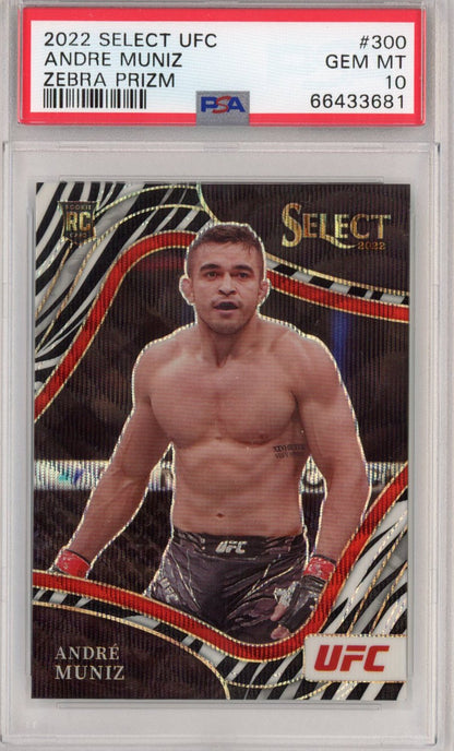 Graded 2022 Panini Select Andre Muniz #300 Zebra Prizm Octagonside Rookie RC UFC MMA Card PSA 10 Gem Mint