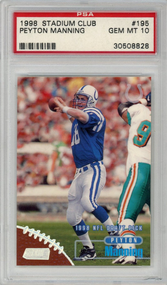 Graded 1998 Stadium Club Peyton Manning #195 Rookie RC Football Card PSA 10 Gem Mint
