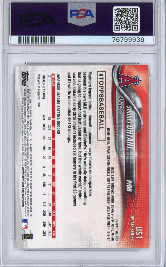 Graded 2018 Topps Update Shohei Ohtani #US1 Pitching Rookie RC Baseball Card PSA 9 Mint